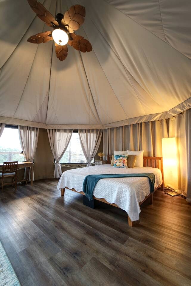 Luxury Hilltop Safari Tent with Private Hot Tub near Lake Travis in Marble Falls, Texas