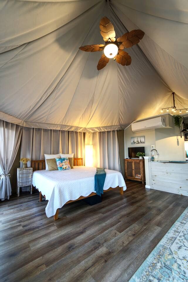 Luxury Hilltop Safari Tent with Private Hot Tub near Lake Travis in Marble Falls, Texas