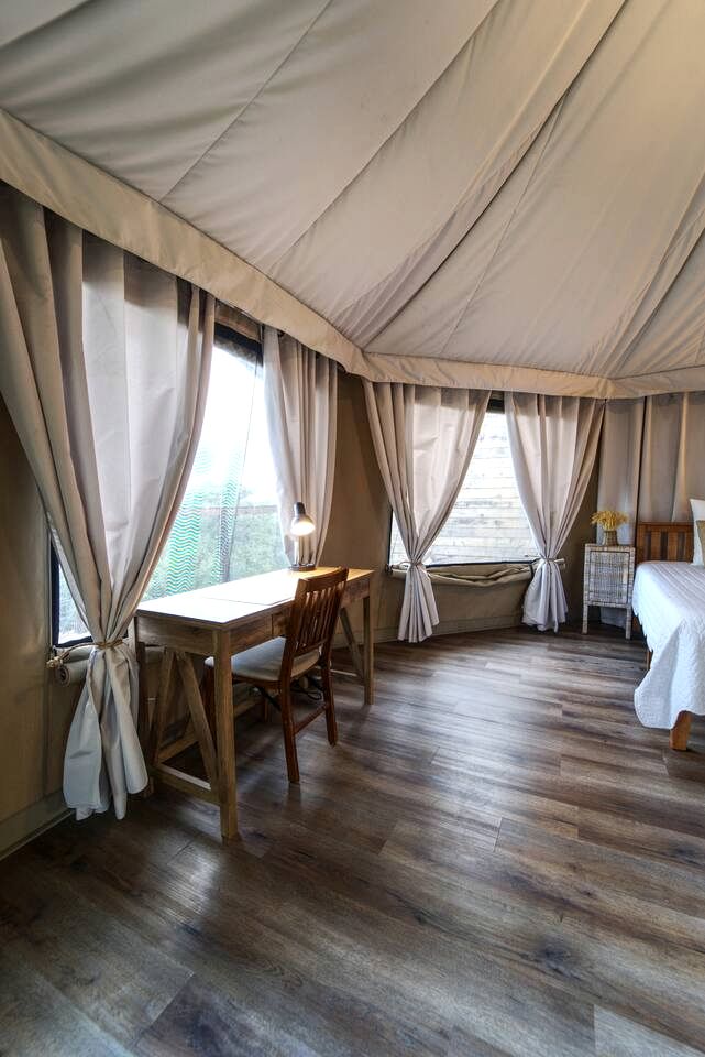 Luxury Hilltop Safari Tent with Private Hot Tub near Lake Travis in Marble Falls, Texas