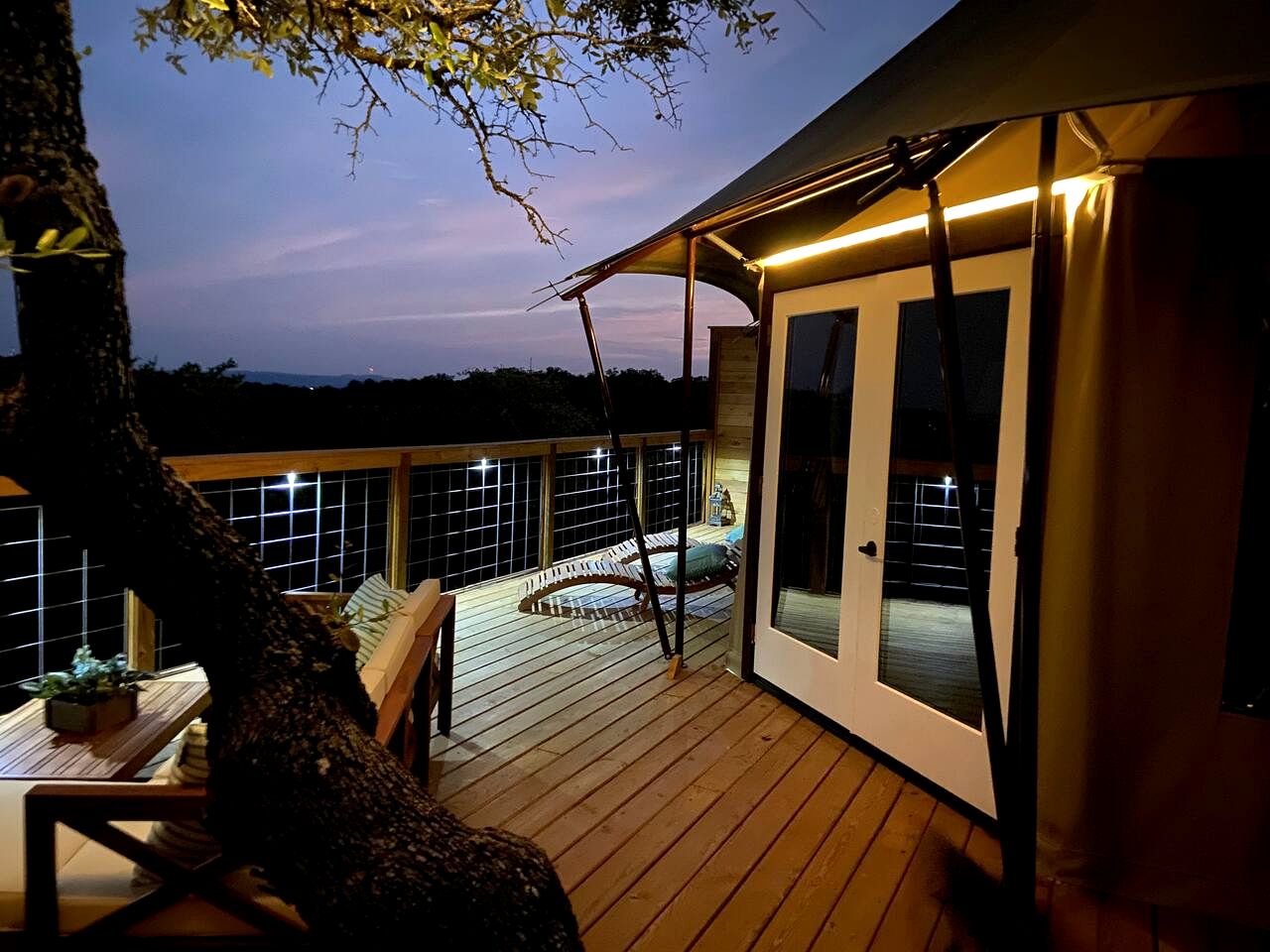 Luxury Hilltop Safari Tent with Private Hot Tub near Lake Travis in Marble Falls, Texas