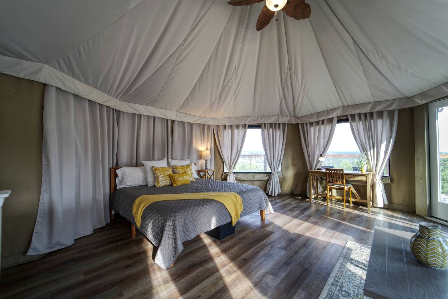 Premium Lakeview Safari Tent Getaway with Private Deck near Lake Travis in Marble Falls, Texas