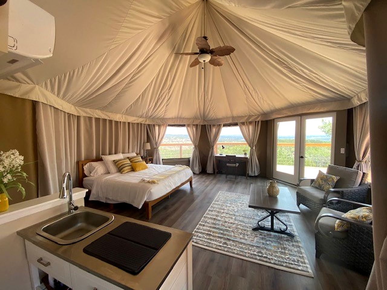 Premium Lakeview Safari Tent Getaway with Private Deck near Lake Travis in Marble Falls, Texas