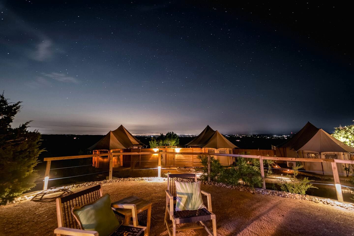 Premium Lakeview Safari Tent Getaway with Private Deck near Lake Travis in Marble Falls, Texas