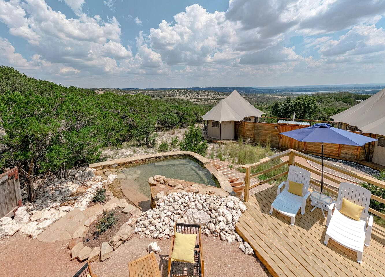 Premium Lakeview Safari Tent Getaway with Private Deck near Lake Travis in Marble Falls, Texas