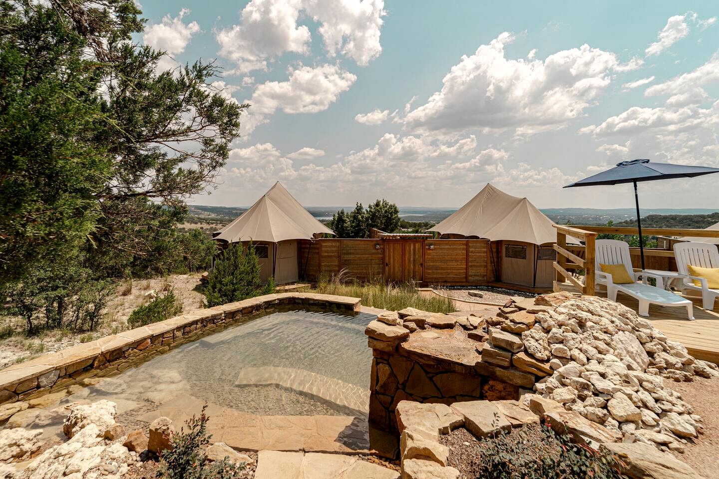 Premium Lakeview Safari Tent Getaway with Private Deck near Lake Travis in Marble Falls, Texas