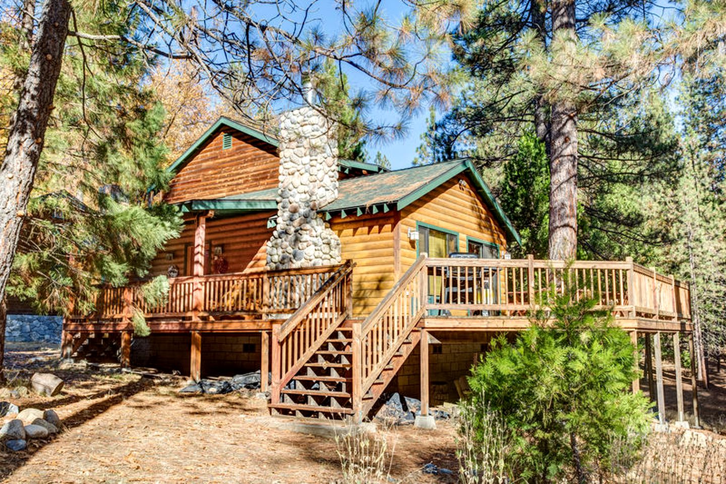 Beautiful Log Cabin Tucked Away in the Pines on the Merced River in Yosemite, California