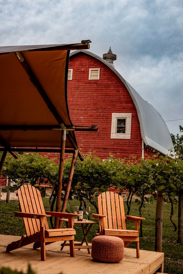 Rustic Vineyard Glamping Tent with Wine Tastings near Lakes and Trails in Currie, Minnesota