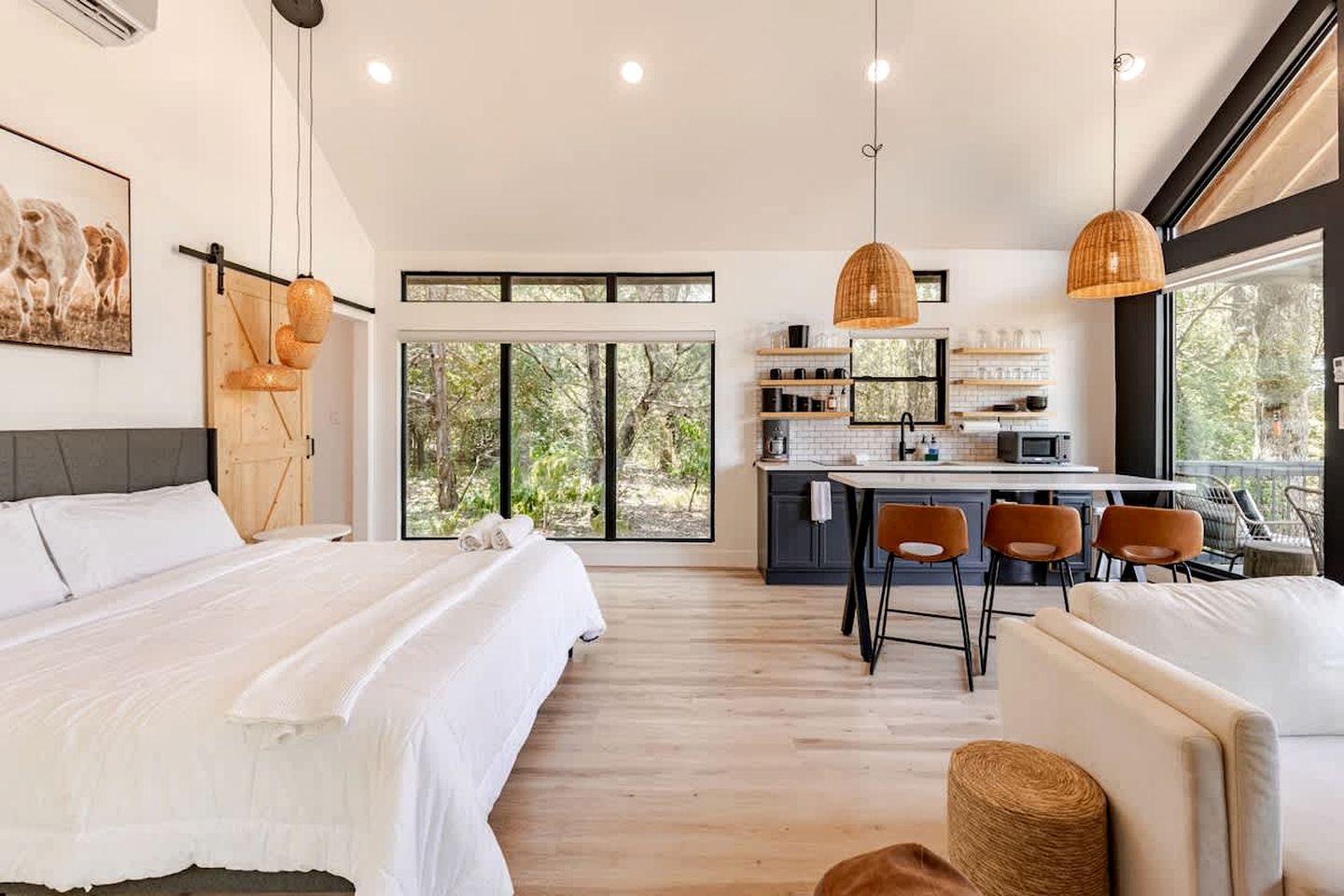 Modern Farmstay Cabin with Friendly Animals, Pond Views & Nature Trails Near Cedar Creek, Texas