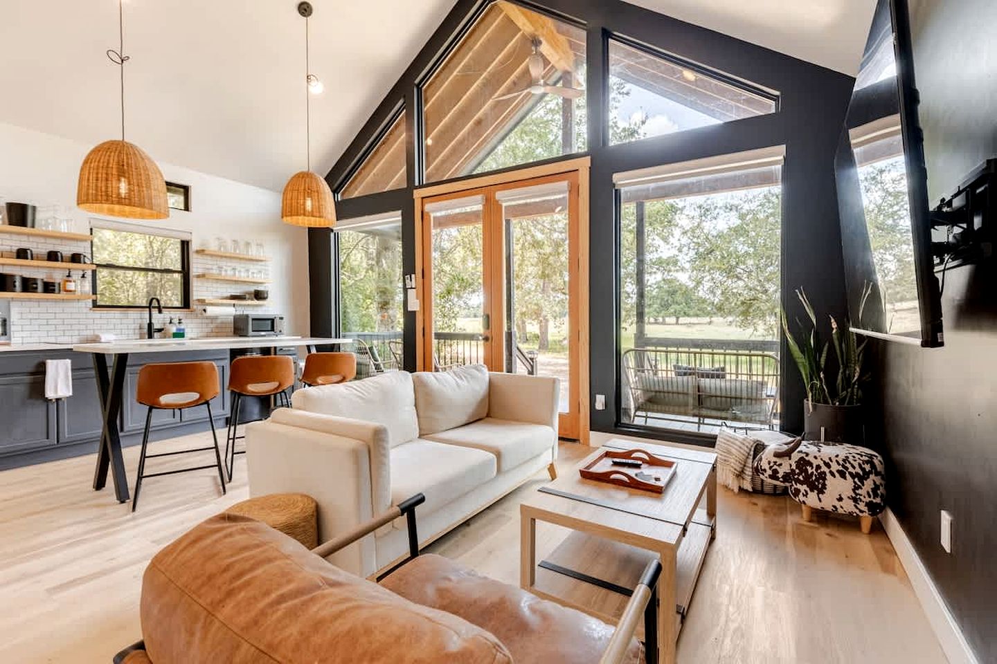 Modern Farmstay Cabin with Friendly Animals, Pond Views & Nature Trails Near Cedar Creek, Texas