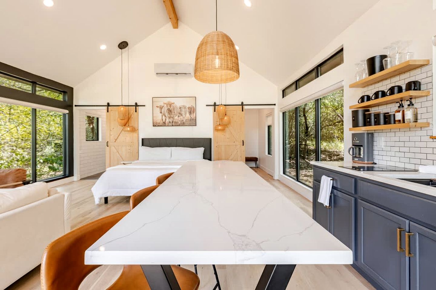 Modern Farmstay Cabin with Friendly Animals, Pond Views & Nature Trails Near Cedar Creek, Texas