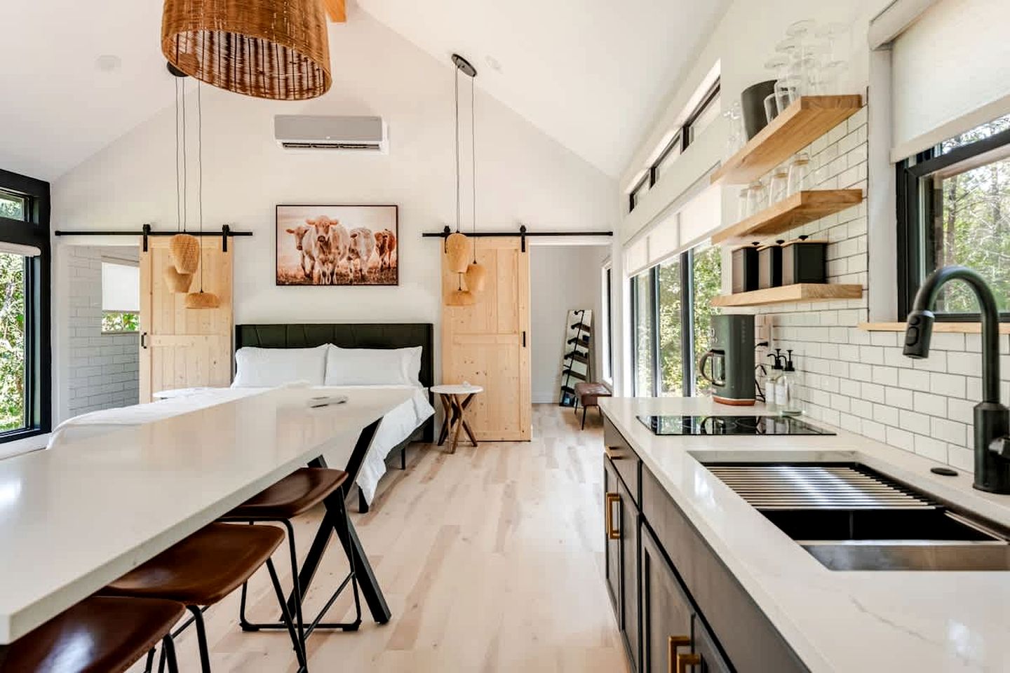 Tranquil Modern Cabin with Friendly Farm Animals & Pond Views Near Cedar Creek, Texas