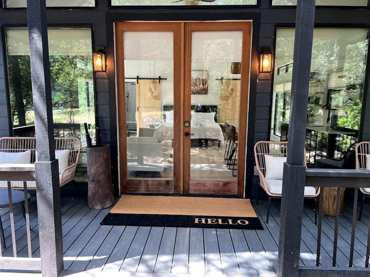 Tranquil Modern Cabin with Friendly Farm Animals & Pond Views Near Cedar Creek, Texas