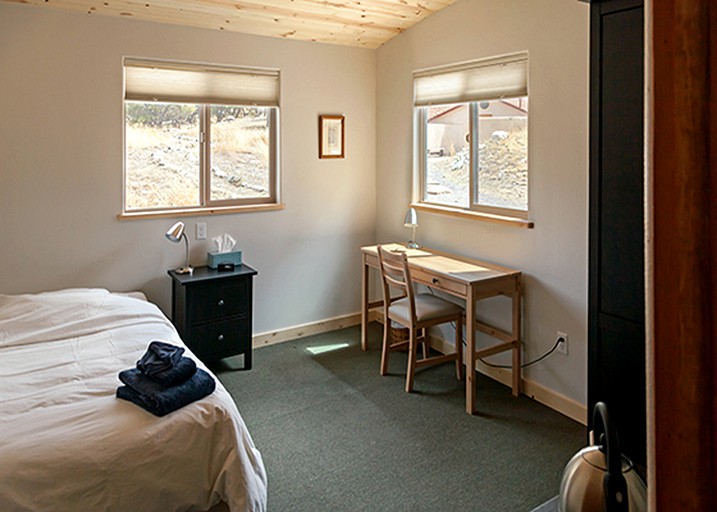 Bedroom of a peaceful retreat in Crestone, Colorado.