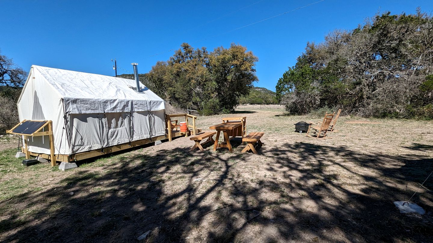 Romantic Glamping Getaways in Texas Hill Country in this Cute Safari Tent Rental