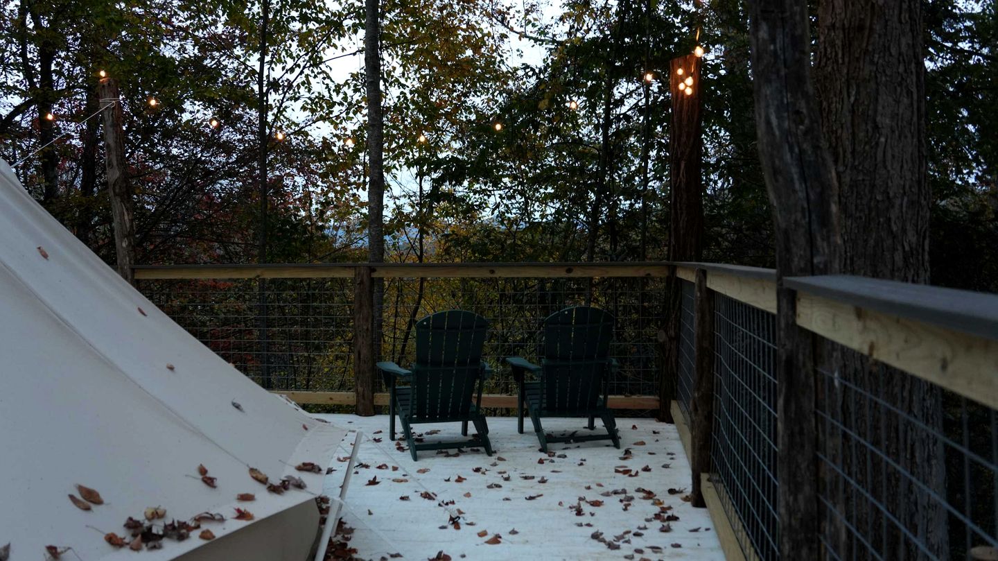 Romantic Glamping Under the Trees with Hot Tub Stargazing and Fire Pit Nights in Waynesville, North Carolina