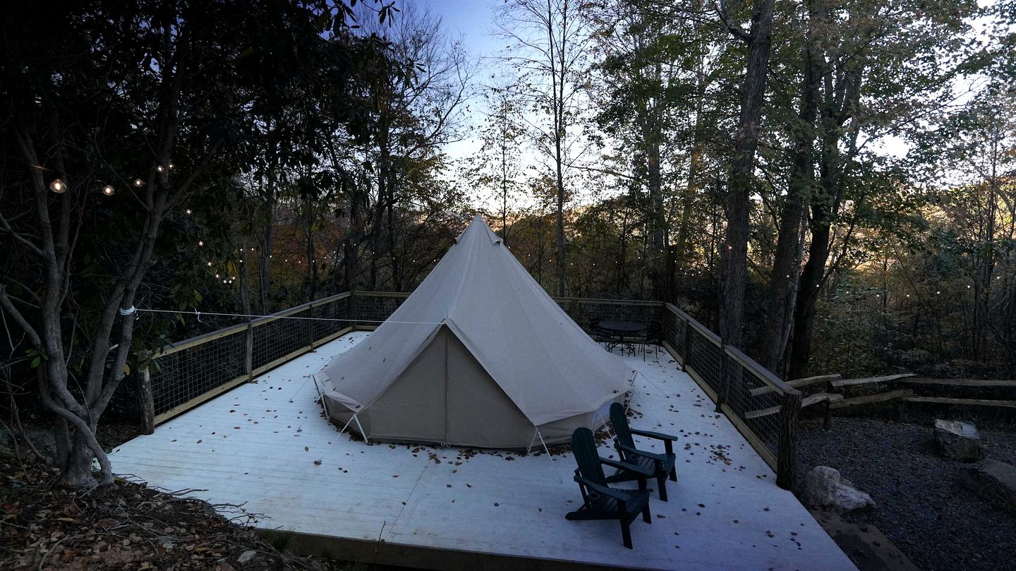 Romantic Glamping Under the Trees with Hot Tub Stargazing and Fire Pit Nights in Waynesville, North Carolina