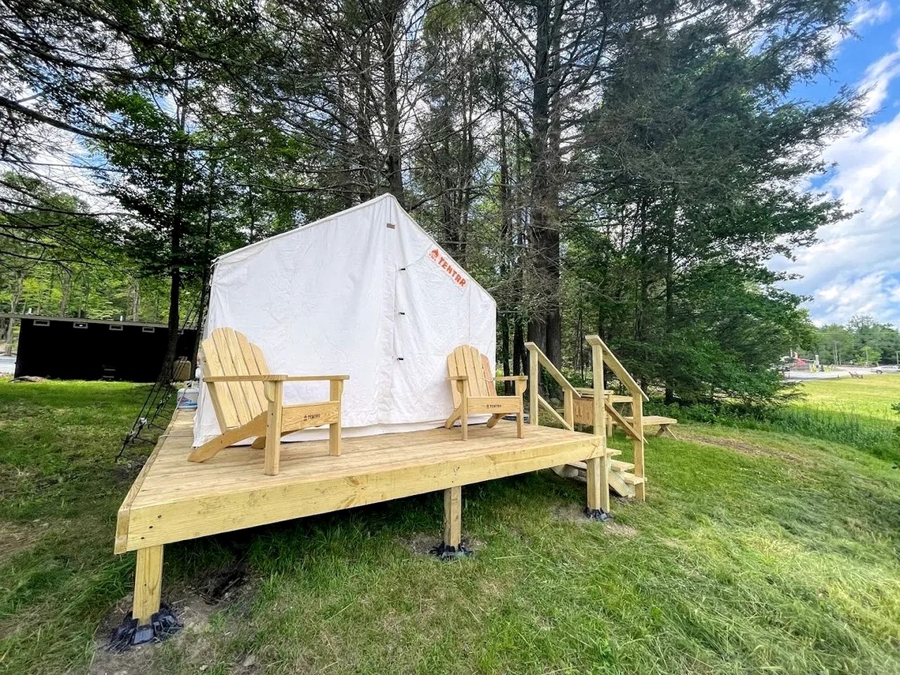 Romantic Safari Tent Surrounded by Trees Next to the Lake for a Unique Glamping Getaway in Lake Ariel, Pennsylvania