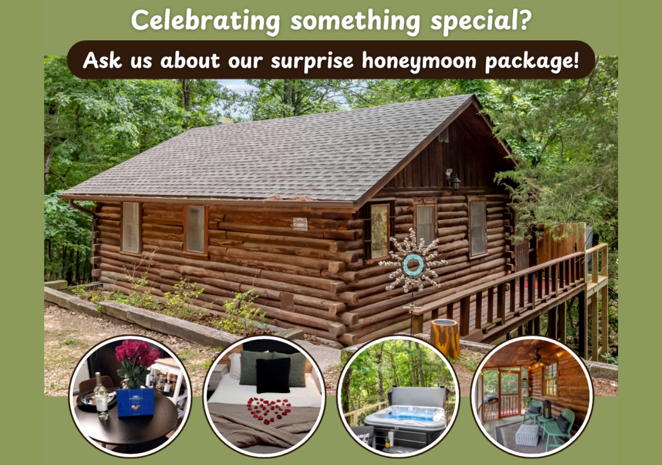 Romantic and Secluded Log Cabin with Private Hot Tub in Eureka Springs, Arkansas