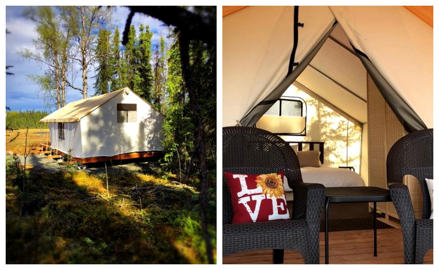 Romantic Tent Getaway for Two with a Private Deck in Soldotna, Alaska