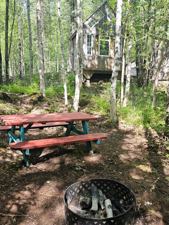 Peaceful Camp Cabin Retreat with Kids Play Zone, Firepits & Picnic Tables in Houston, Alaska