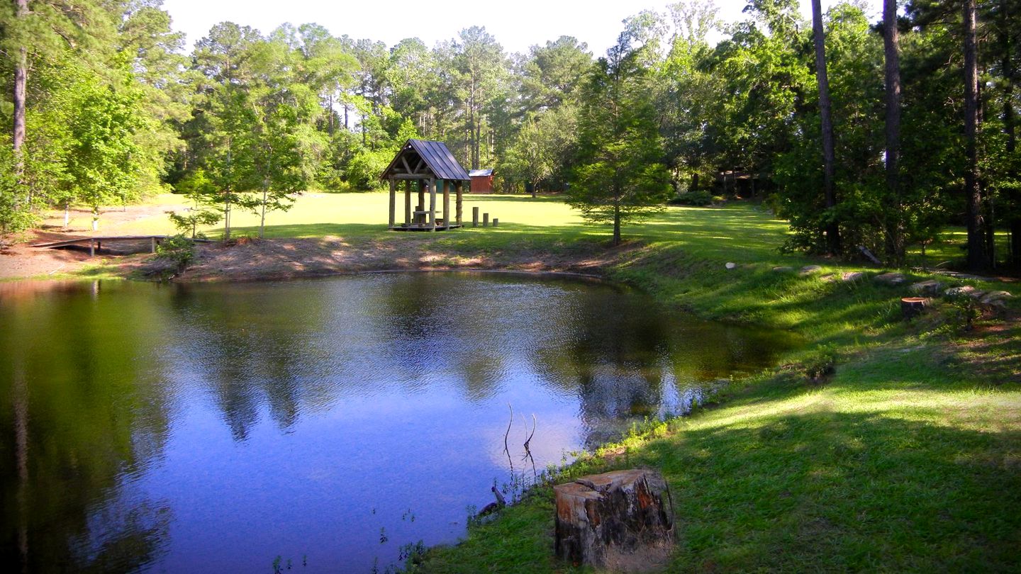 Rustic Lodge Getaway with Large Patio and Pond near Lufkin, Texas