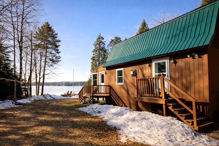 Quiet Waterfront Cabin with Fireplace, Porch & Nature All Around in Greenville, Maine