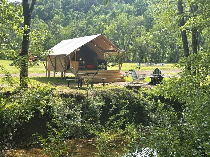 Serene Creekside Safari Tent Retreat near Smoky Mountain in Tennessee