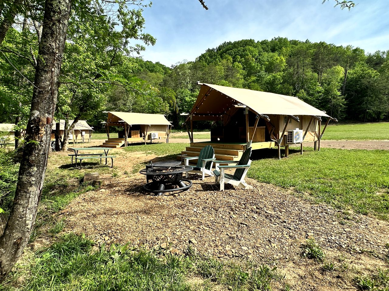 Serene Creekside Safari Tent Retreat near Smoky Mountain in Tennessee