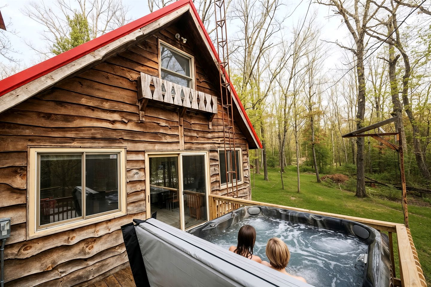 Secluded Luxury Cabin with Hot Tub on 10 Private Acres near Trails in Reed City, Michigan
