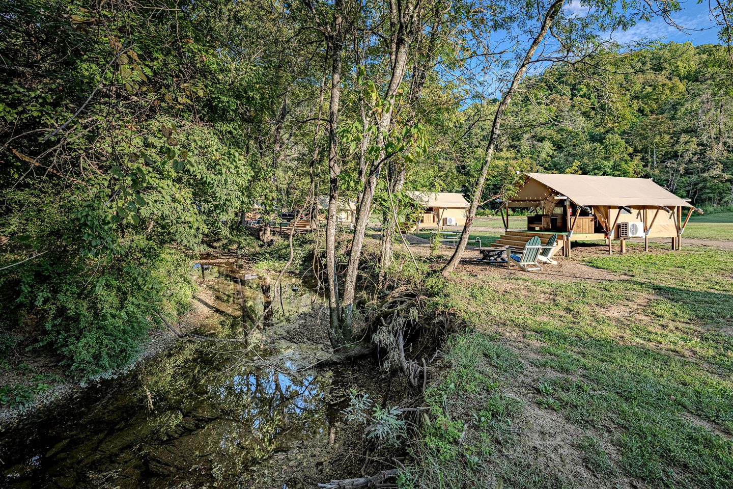 Serene Creekside Safari Tent Retreat near Smoky Mountain in Tennessee