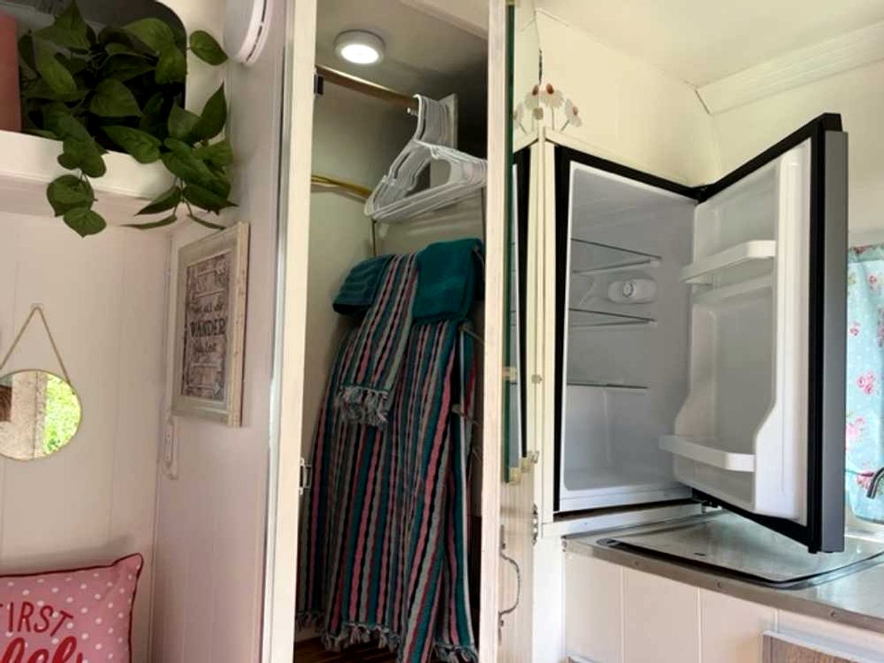 Charming Vintage Shasta Camper with Riverside Glamping Charm Near Pavilion Food Truck Scene in Mayhill, New Mexico