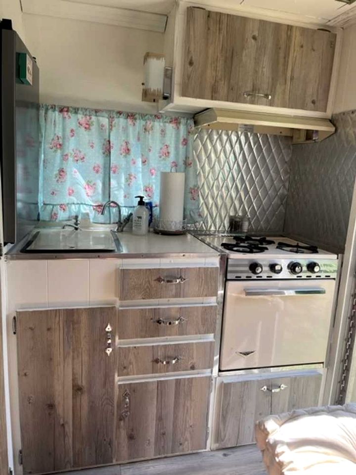 Charming Vintage Shasta Camper with Riverside Glamping Charm Near Pavilion Food Truck Scene in Mayhill, New Mexico