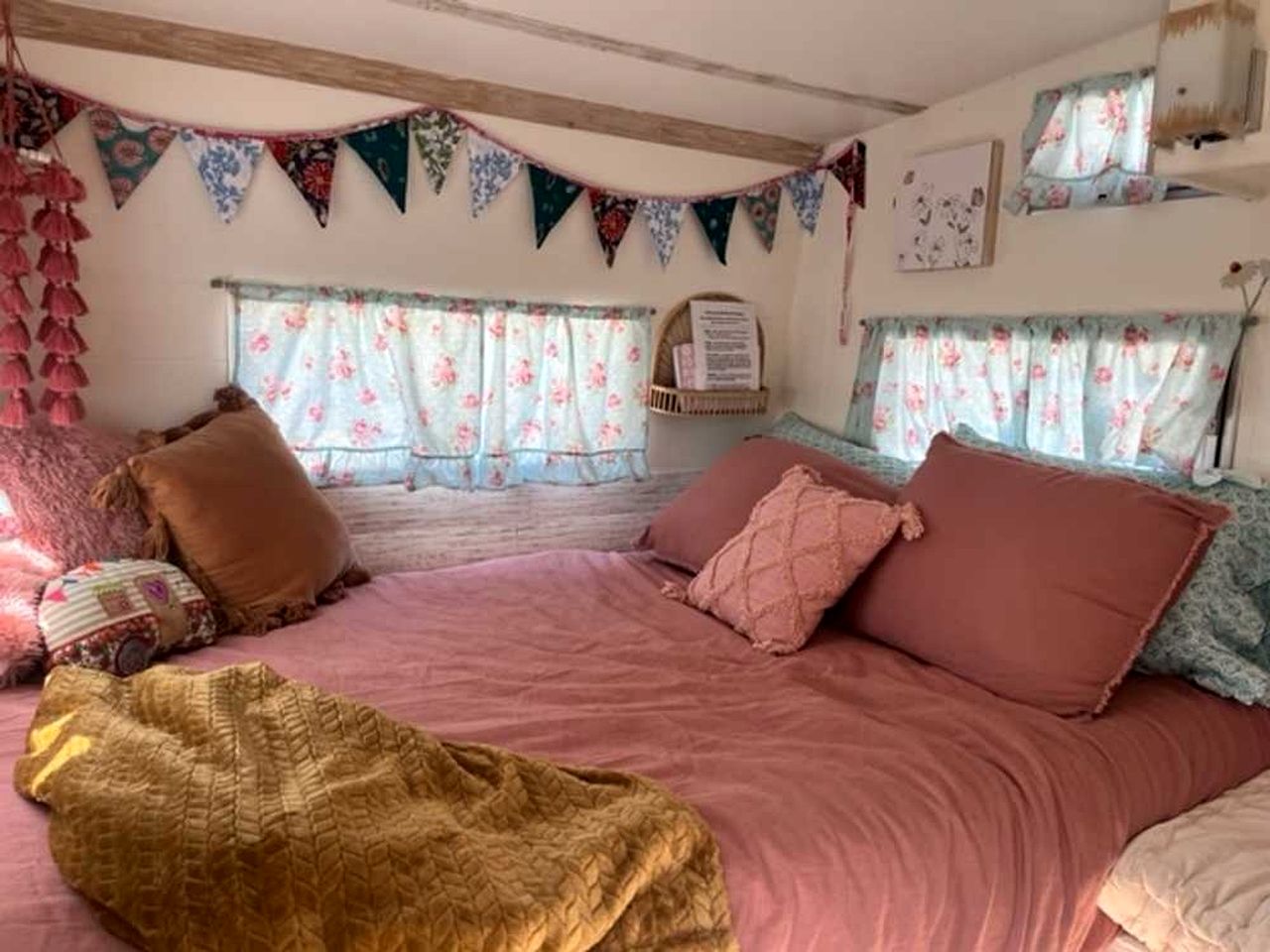 Charming Vintage Shasta Camper with Riverside Glamping Charm Near Pavilion Food Truck Scene in Mayhill, New Mexico