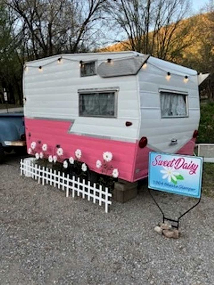 Charming Vintage Shasta Camper with Riverside Glamping Charm Near Pavilion Food Truck Scene in Mayhill, New Mexico