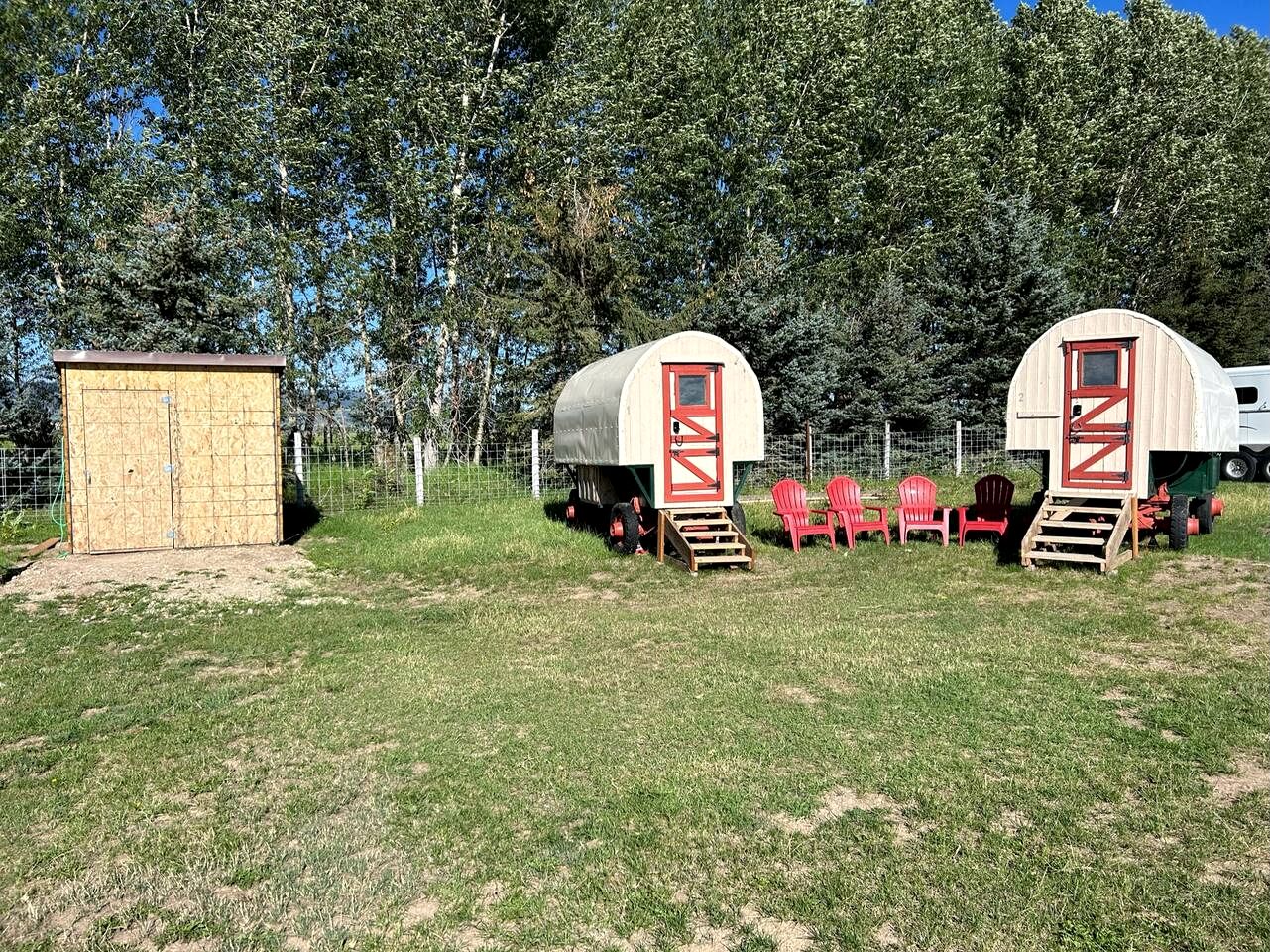 Rustic Sheep Wagon Glamping Retreat with Cowboy Ranch Views near Grand Tetons in Tetonia, Idaho
