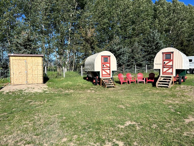 Rustic Sheep Wagon Glamping Retreat with Cowboy Ranch Views near Grand Tetons in Tetonia, Idaho