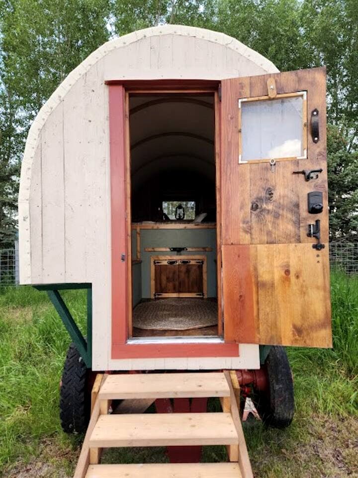 Rustic Sheep Wagon Glamping Retreat with Cowboy Ranch Views near Grand Tetons in Tetonia, Idaho