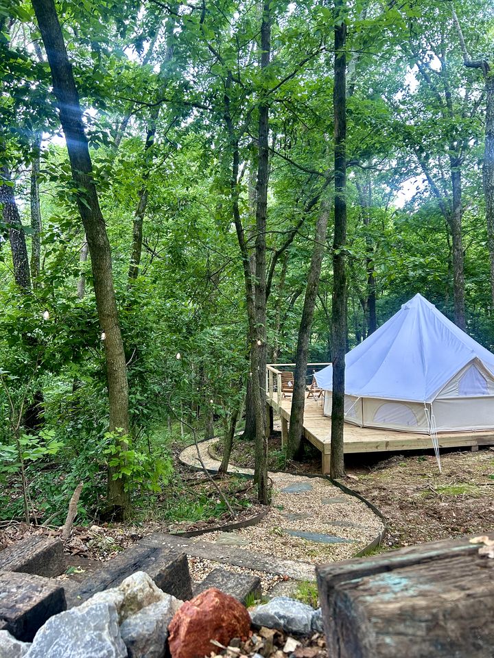 Charming Woodland Glamping Tents with Fire Pit and Elevated Decks near Gentry, West Virginia