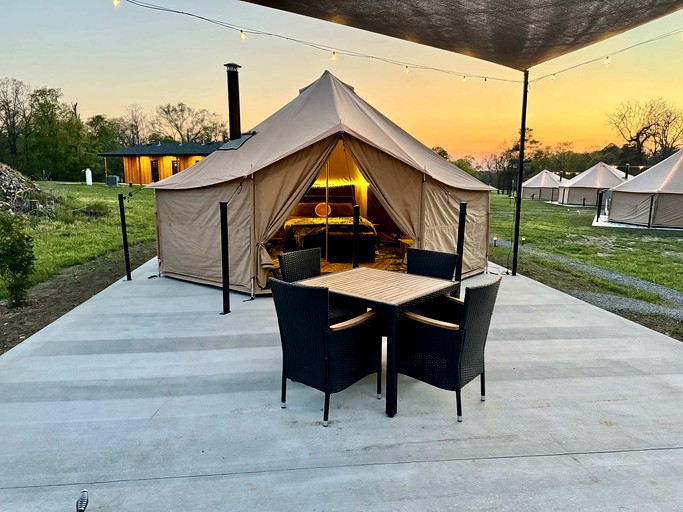 Goregous Bell Tent Glamping with Wood Burning Stove on the Illinois River near Tahlequah, OK