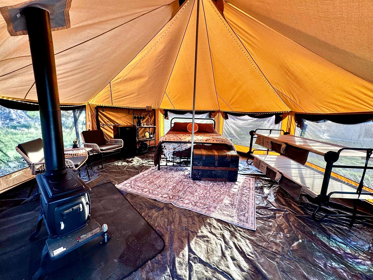 Goregous Bell Tent Glamping with Wood Burning Stove on the Illinois River near Tahlequah, OK