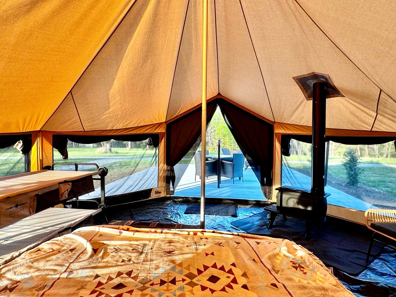 Goregous Bell Tent Glamping with Wood Burning Stove on the Illinois River near Tahlequah, OK