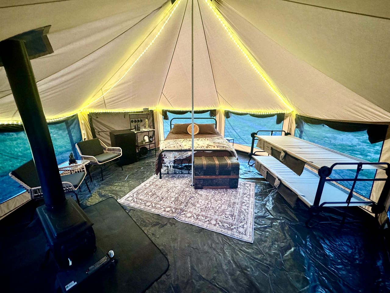 Goregous Bell Tent Glamping with Wood Burning Stove on the Illinois River near Tahlequah, OK