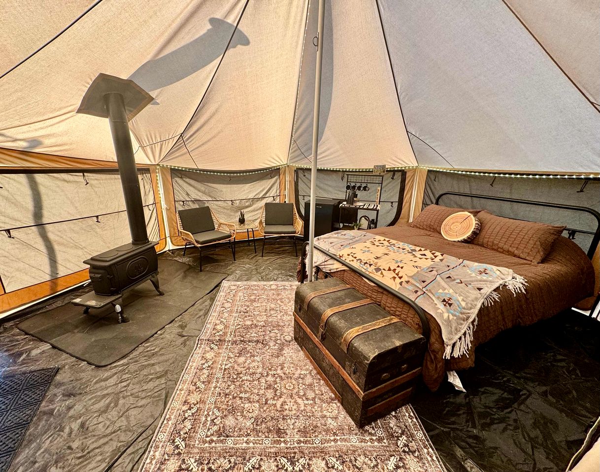 Goregous Bell Tent Glamping with Wood Burning Stove on the Illinois River near Tahlequah, OK