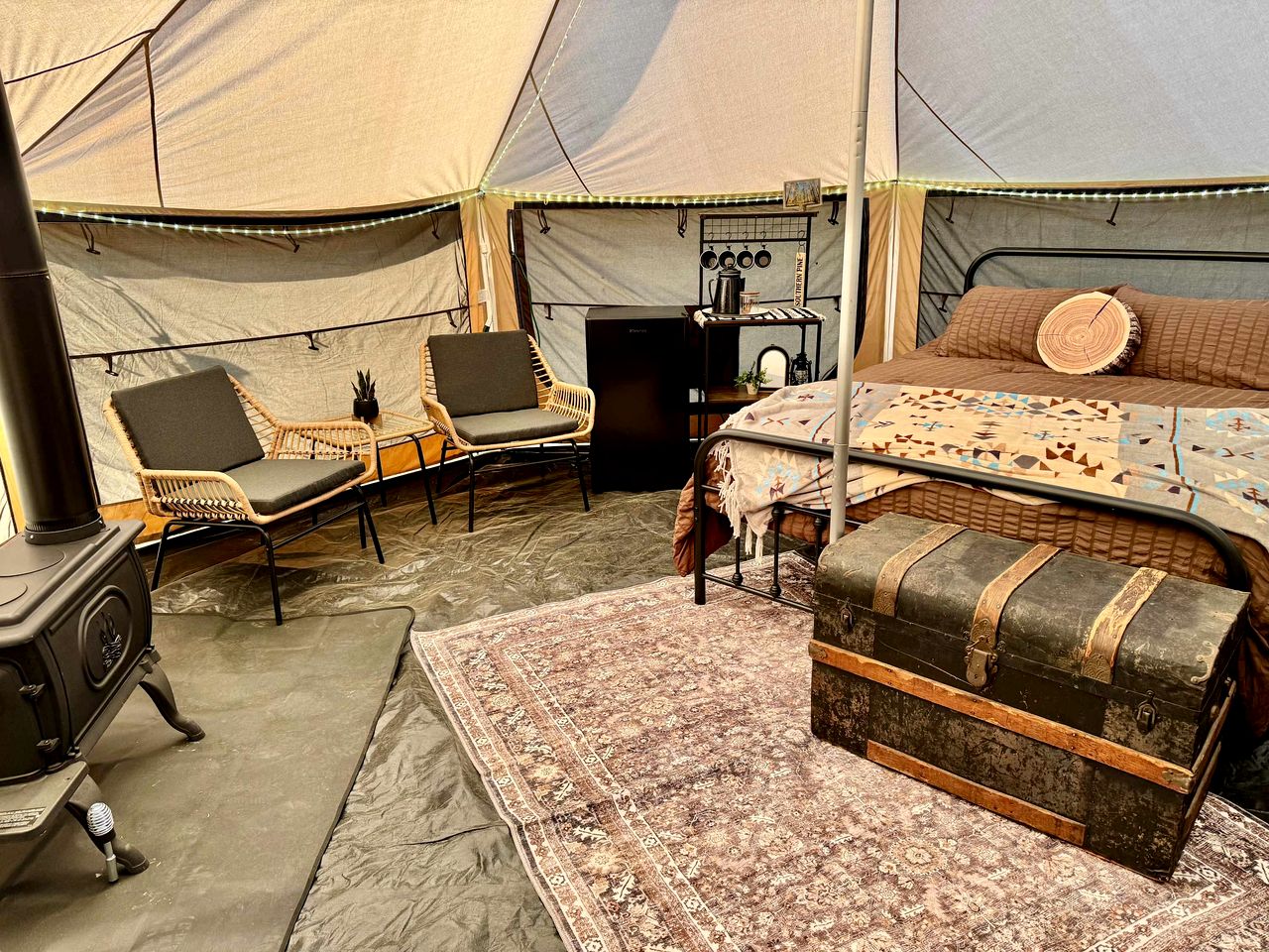 Goregous Bell Tent Glamping with Wood Burning Stove on the Illinois River near Tahlequah, OK