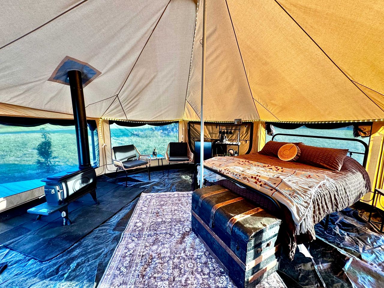 Goregous Bell Tent Glamping with Wood Burning Stove on the Illinois River near Tahlequah, OK
