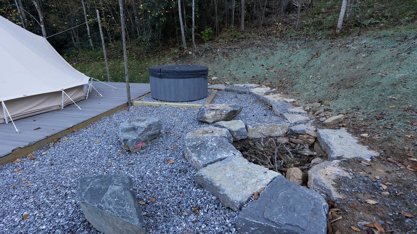 Stargazer’s Glamping Retreat with Hot Tub and Fireside Lounge Seating in Waynesville, North Carolina