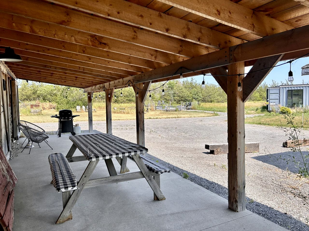 Stylish Shipping Container Retreat with Barn Lounge near Picton, Prince Edward County