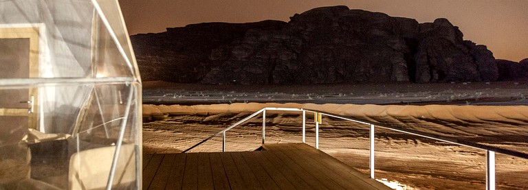 View across Wadi Rum night. Luxury camp rentals available today