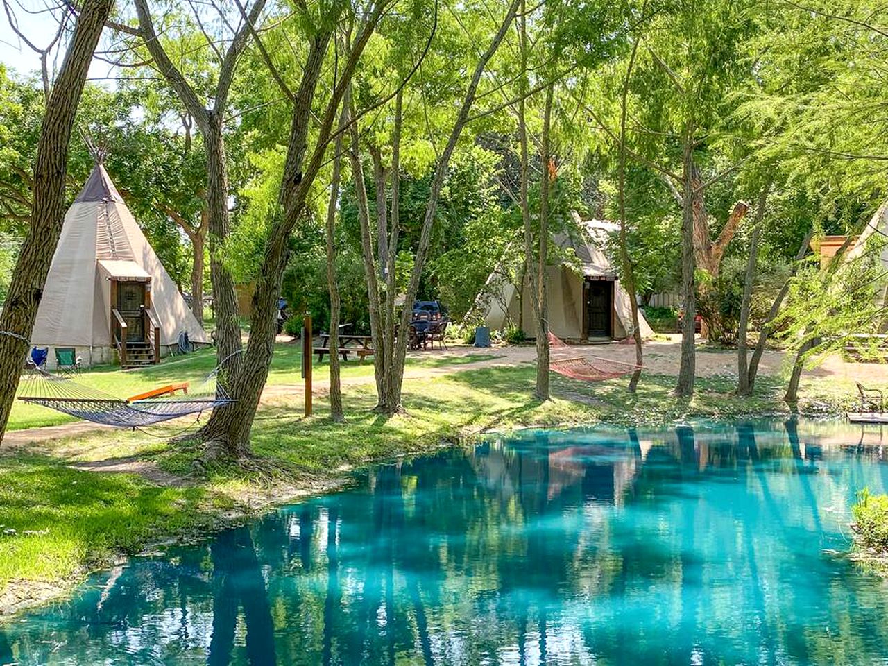Charming Creekside Tipi Rental in Seguin, Perfect for Glamping Vacations in Texas