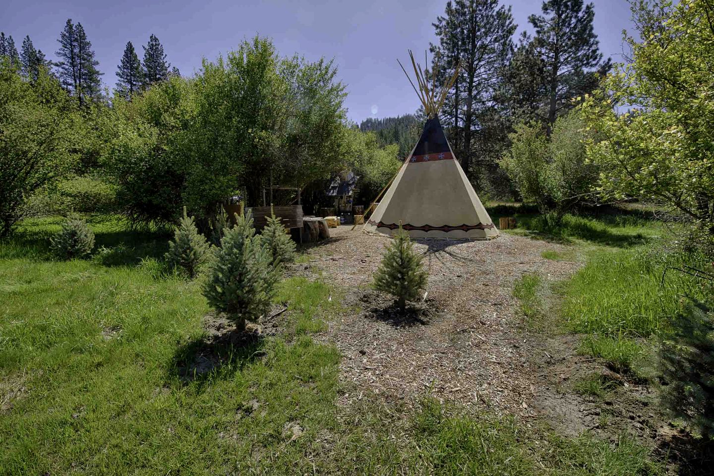 Secluded Riverfront Tipi Retreat Surrounded by Pines in Garden Valley Idaho